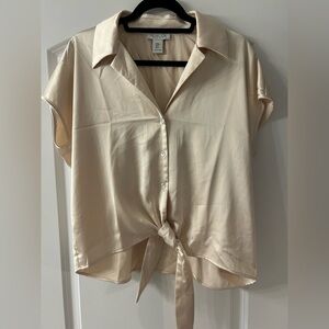Rachel Zoe Ivory Satin Tie-Front Shirt